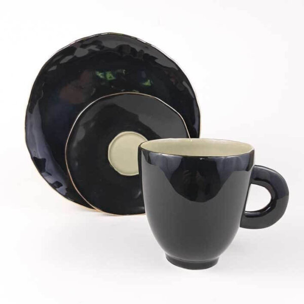 Tea cup GOLD STRIPE black