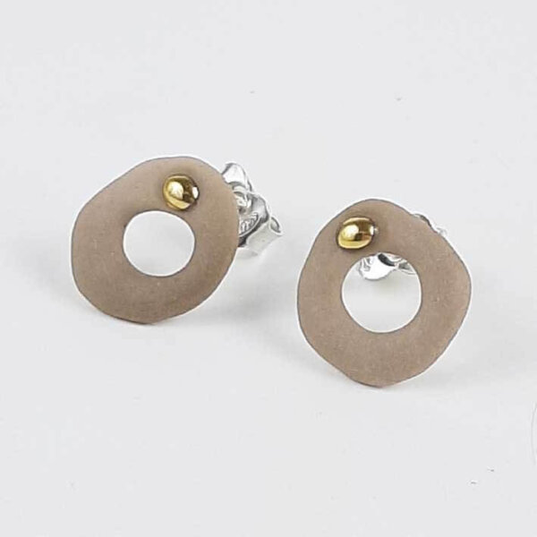 Kolczyki porcelanowe RING sztyfty beżowe