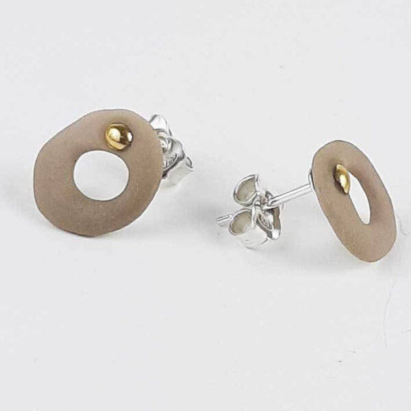 Kolczyki porcelanowe RING sztyfty beżowe
